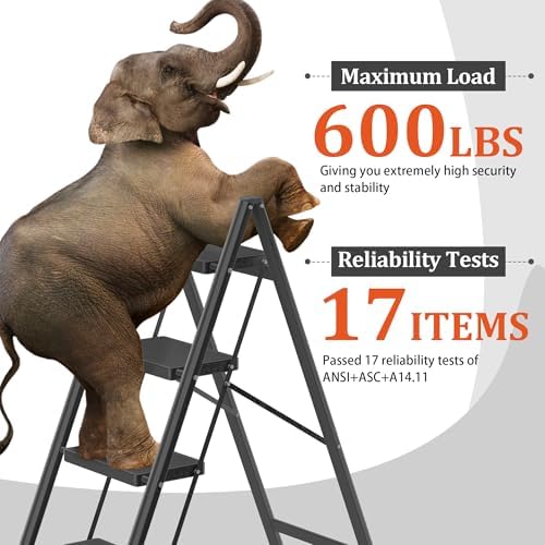 DIAMONDFORGE 4 Step Ladder, Folding Step Stool with Anti-Slip Wide Pedal, Anti-Slip Feet, Sturdiest Steel Construction, Steel Ladder for Home and Office, Black - Image 4