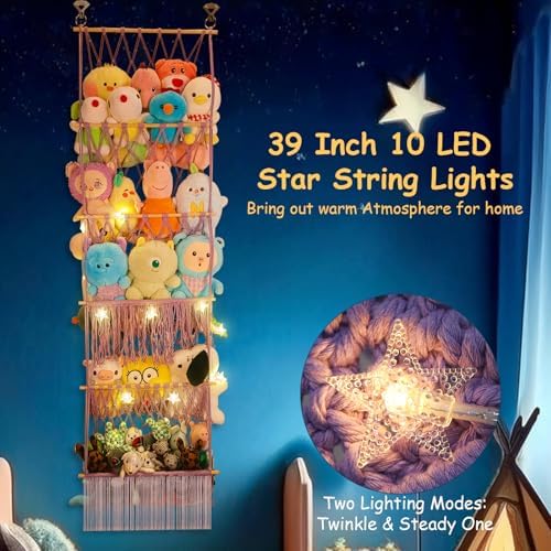 5 Tier Stuffed Animal Storage Shelf Net, 17x61'' Plushie Net,Purple - Image 4