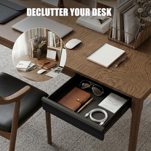 Under Desk Drawer, Black Solid Wood Panel – Sturdy Ball Bearing Slides, Easy Under-Desk Mount, Integrated Handle, Desktop Organizer for Office & Home Workstation - Image 3