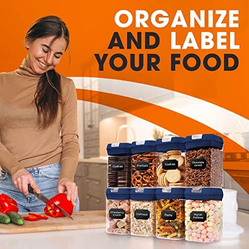 Set of 8 Airtight Food Storage Containers - Pantry Organizer Bins, BPA Free Plastic Containers plus Dry Erase Marker and Labels, Navy - Image 4