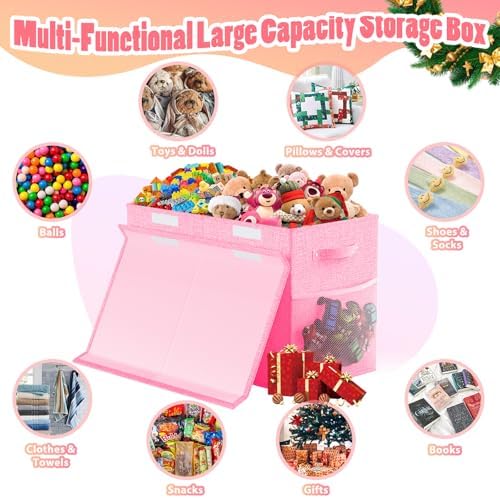 Large Toy Storage Box with Lid & Dividers, Collapsible Kids Toy Chest, Pink - Image 3