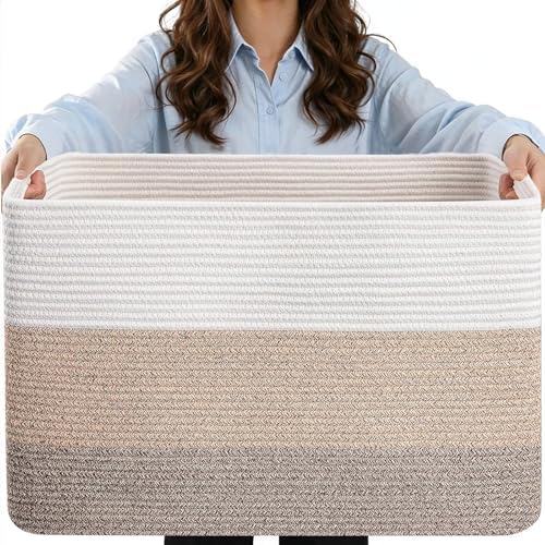 Extra Large Laundry Basket, 25"x16"x16" Rectangle Woven Basket by Hobasket