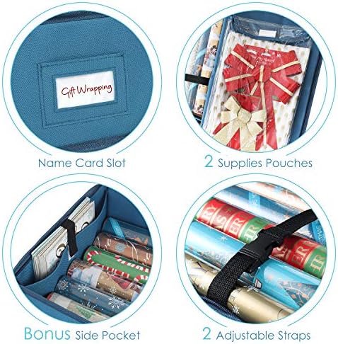 Hearth & Harbor Wrapping Paper Storage Container - Christmas Storage Bag with Interior Pockets - Gift Wrapping Organizer Storage Fits Up to 22 Rolls of 40" - Tear Proof Wrapping Paper Organizer - Image 4
