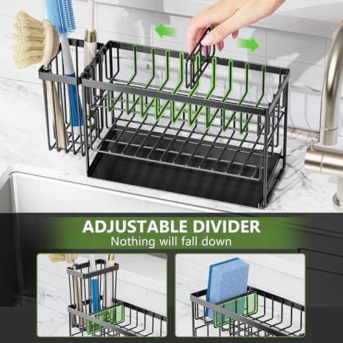 Cisily 2-Tier Kitchen Sink Caddy Organzier Rack with Dish Brush Sponge Holder - Image 4