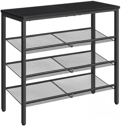 HOOBRO Shoe Rack for Entryway, 4-Tier Shoe Organizer with Adjustable Mesh Shelves, 12-16 Pairs of Shoes, Spacious Floor Mount, Metal, Industrial, Shoe Shelf for Closet, Black BB42XJ01 by HOOBRO