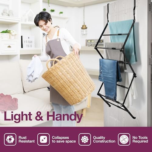 BLACK+DECKER Over The Door Expandable Telescopic Drying Rack, Clothes Organizer, Towel Hanger, Laundry, Collapsible, Black - Image 7