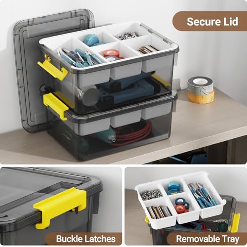 40Qt Stackable Storage Bins with Lids Trays Craft Box Organizers, 2Pack,GY - Image 3