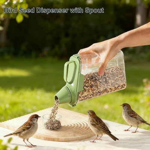 Bird Seed Storage Container Portable-3 Qt/2.8 L Clear Pet Food Container-with Measuring Cup/Lid,Airtight Wild Bird Seed Dispenser for Storing Sunflower Seed|Squirrel proof|BPA Free-Green - Image 3