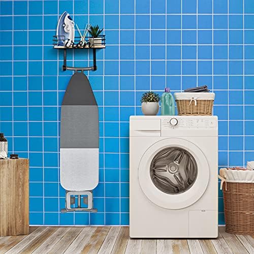 TJ.MOREE Hanger wall mount - Laundry Room Iron and ironing board Holder, Metal with Large Storage Wooden Base Basket and Removable Hooks (Black) - Image 3