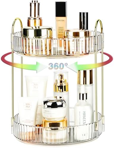 360 Rotating Makeup Organizer - Large Capacity Spinning Perfume & Cosmetic Skincare Holder for Countertop (Pearl White, 2 Tier) by Niluks