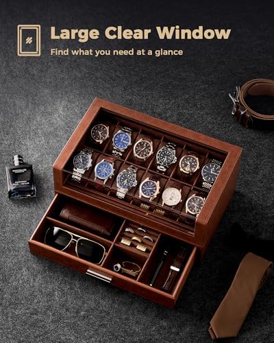 ProCase Watch Box for Men, 12 Slots Watch Display Holder -Brown - Image 5