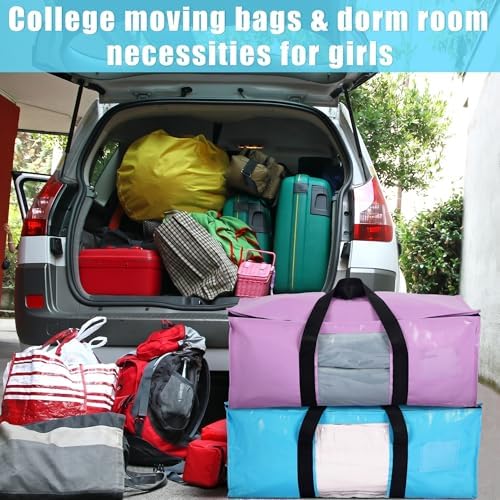 6 Pack Heavy Duty Extra Large Dorm Moving Bags, Pink Purple Blue - Image 3