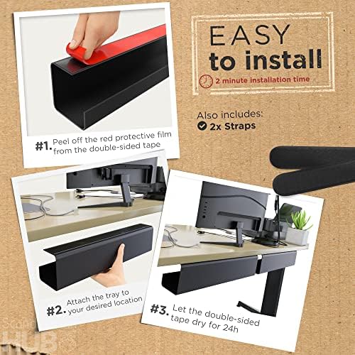 Scanfield Under Desk Cable Management Tray, No-Screw, 17-Inch, 2-Pack Black - Image 3