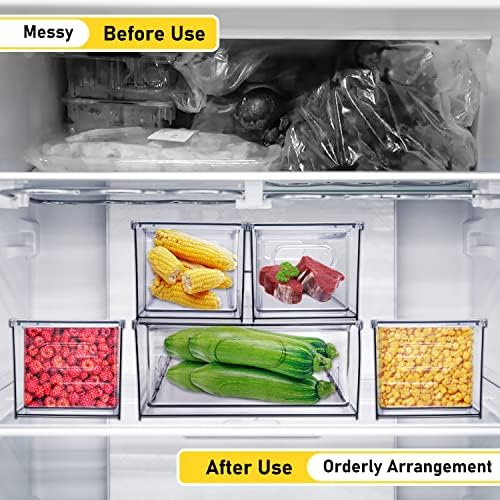 2 Pack Refrigerator Organizer Bins Stackable Fridge Organizer Set with Pull-out Drawer Clear Vegetable Fruit Storage Containers for Kitchen Pantry Organization - Image 3