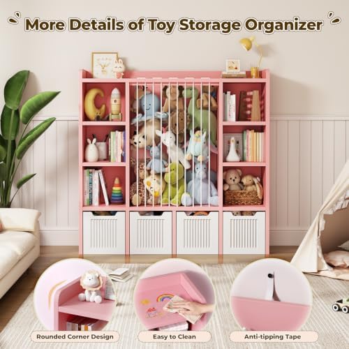 Toy Storage Organizer with Stuffed Animal Storage, Pink - Image 5