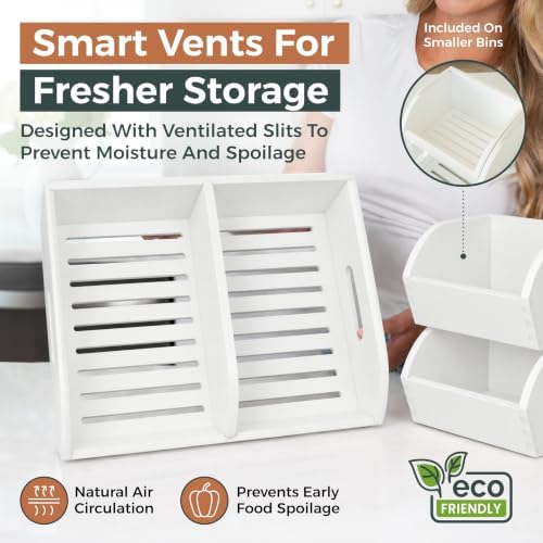 Potato and Onion Storage Bin, Stackable Bamboo Pantry Organizer and Storage, White - Image 4