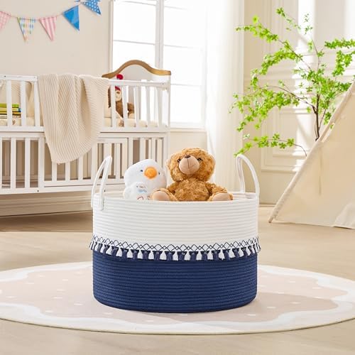 KAKAMAY Large Blanket Basket with Handles, Storage Basket for Living Room - Image 2