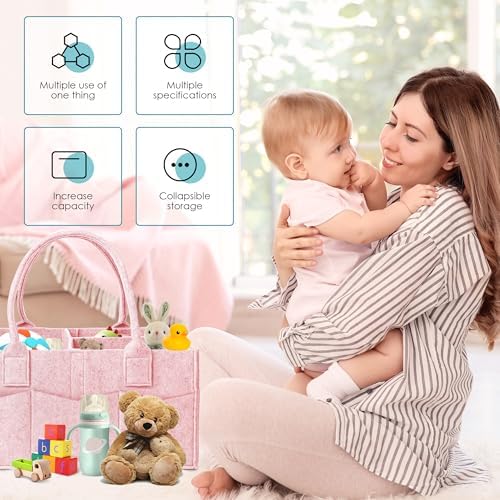 Cute Castle 2 Pack Diaper Caddy Organizer - Portable Baby Caddy Organizer with Handle, Nursery Storage Bin and Car Organizer for Girls, Boys - Baby Gift Basket - Pink - Image 3