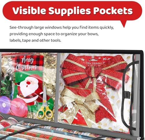 Fabspace Christmas Wrapping Paper Storage Containers, 40 Inch Gift Wrap Organizer, Visible Supplies Pockets for Xmas Accessories, Underbed Storage for Christmas Decorations, Grey - Image 4