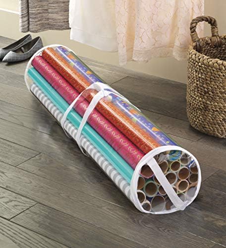 Whitmor Gift Wrap Storage Organizer with Handles & Zipper, 41", Clear/White - Image 2