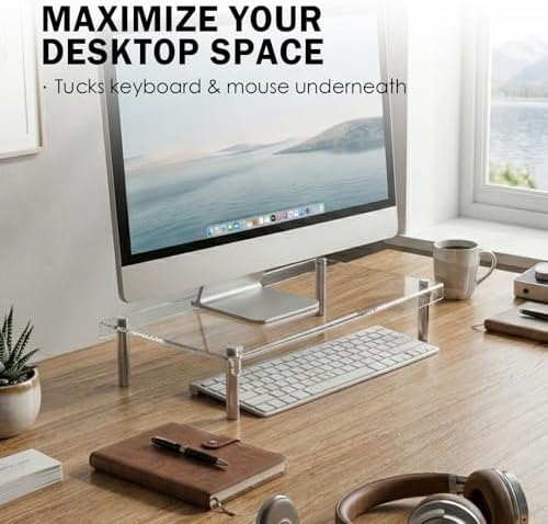 2 Pack Clear Acrylic Riser, Display Stand, Large Transparent Monitor Riser Stand Acrylic Shelf with Non-Slip Feet, Desktop Organizer for Collectibles, Figurines, Cosmetics, Multifunctional Stand - Image 2