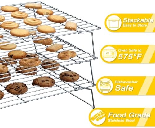 Hunnycook Cooling Racks - 10 * 16 Inch 3PCS Stackable Tall Baking Racks, Stainless Steel Wire Rack for Baking Sheet, Cooling Racks for Cooking and Baking, Oven and Dishwasher Safe - Image 3