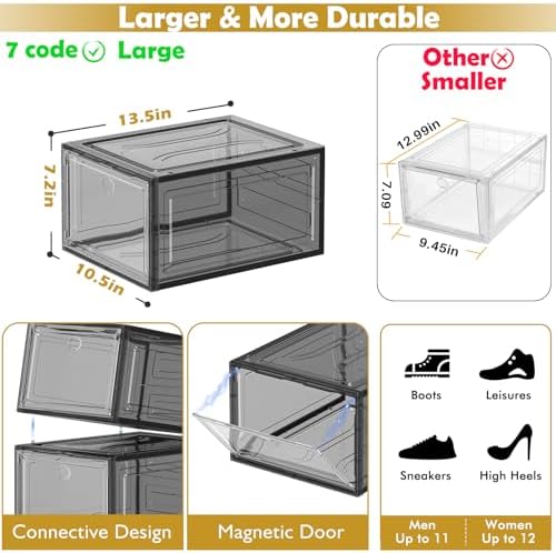 Sturdy Clear Shoe Organizer with Magnetic Door, Stackable Shoe Storage Box - Image 3