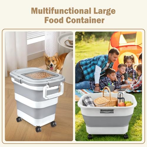 Komzon Rice Storage Container 20-30 lb, 17 lb Pet Dog Food Storage Container, Collapsible Food Storage Containers, Rice Dispenser Bin with Cup and Scoop for Flour Cereal Pasta Grain, Cat Bird Food - Image 6