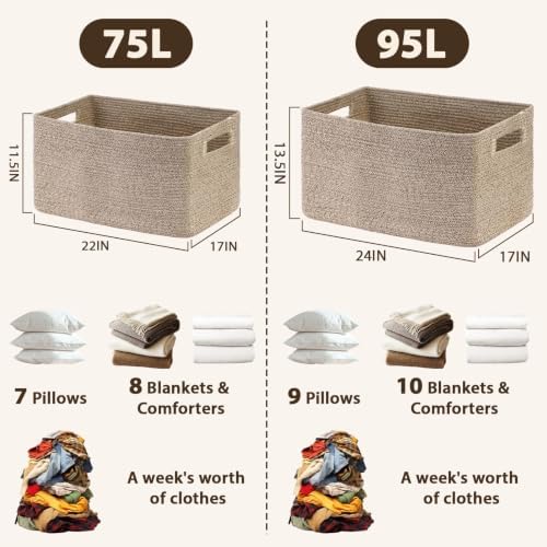Optish 75L Large Woven Blanket Basket, Storage Basket with Handles, Brown - Image 3