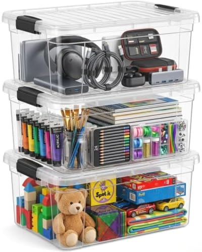 Superio 21 Quart Clear Plastic Storage Boxes with Lids, Stackable Organizer Containers, BPA-Free Storage Bins for Home, Office, School & Dorm, 3 Pack by Superio