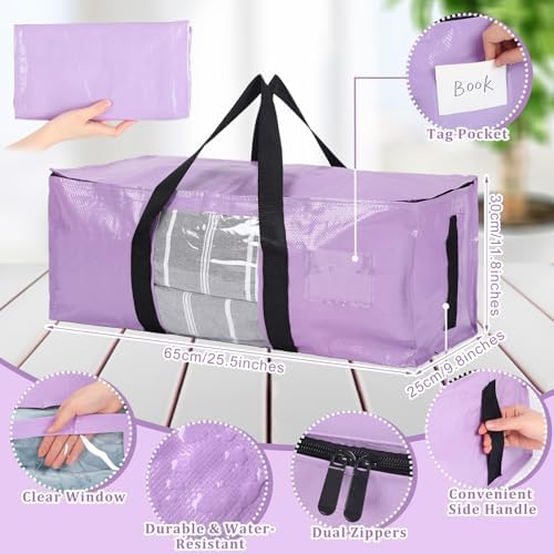 6 Pack Heavy Duty Extra Large Dorm Moving Bags, Purple - Image 4