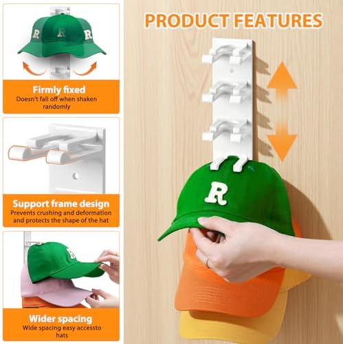 2 Pack Hat Organizer for Baseball Caps, Hat Rack for Wall Hold Up to 16 Hats, Hat Holder with Strong Adhesive and Screws, Hat Organizer Wall Mounted Hat Hanger Display for Door Closet Bedroom(A-White) - Image 3