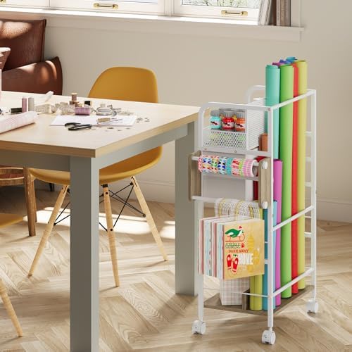Rolling Wrapping Paper Storage Cart Organizer White - Image 5