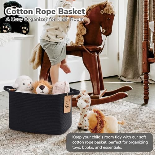 Goodpick Woven Rope Storage Basket for Shelves, Rectangle, Black - Image 2