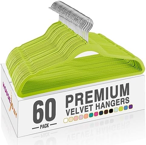 HOUSE DAY Vibrant-Green Velvet Hangers 60 Pack, Non Slip Clothes Hanger by HOUSEDAY
