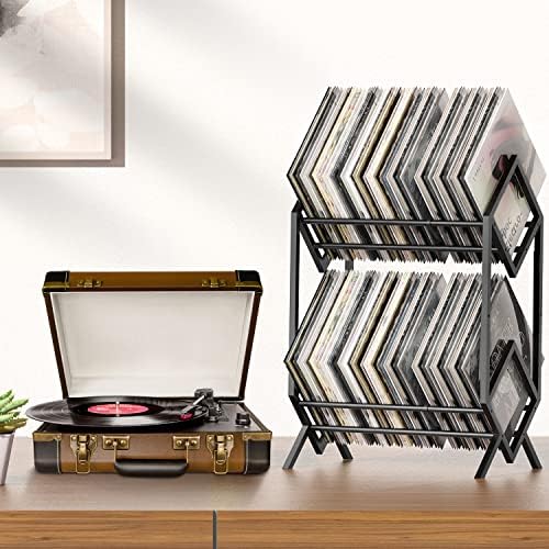 RUILALIFE 2-Tier-Vinyl-Record-Storage-Holder With Dividers, 200 LPs Albums Storage Rack Shelf, Steel Music Records Display Shelf Organizer For Book, Magazine, Files - Image 2