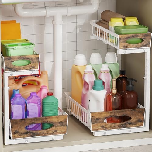 2 Pack Metal Under Sink Organizer with Sliding Drawer, White by Madoalker