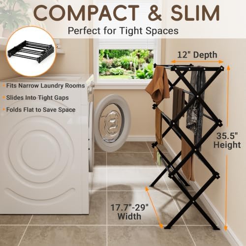 Foldable Clothes Drying Rack, Sleek Black for Modern Apartment - Image 2