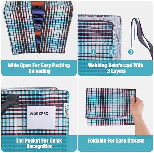 WORKPRO 6 Pack Extra Large Moving Bags with Backpack Straps & Handles - Image 5