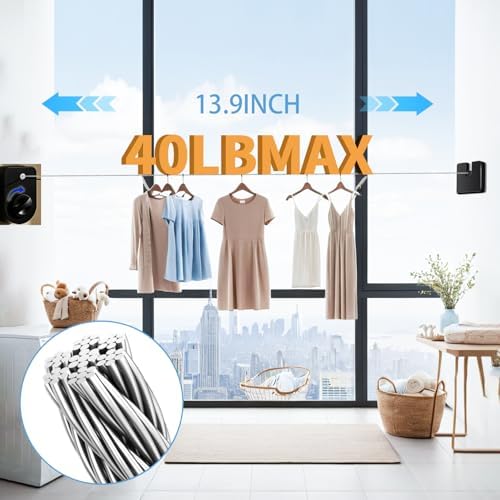 Retractable Clothesline Indoor, Non-Sagging Outdoor Clothes Line Retracting 16.7 Feet Heavy Duty Laundry Line Retractable Wall Mounted Clothes Line Outdoors (Grey, Rectangle) - Image 4