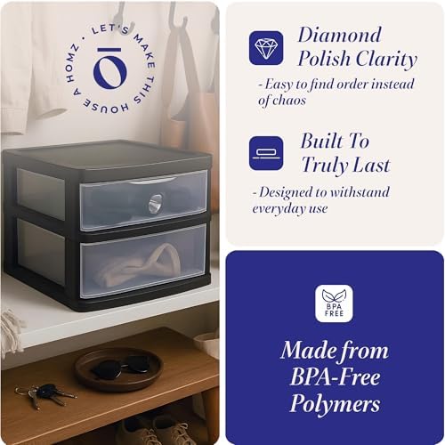 HOMZ 2 Drawer Storage Cart, Wide Plastic Container, Black Frame, 2 Pack - Image 4