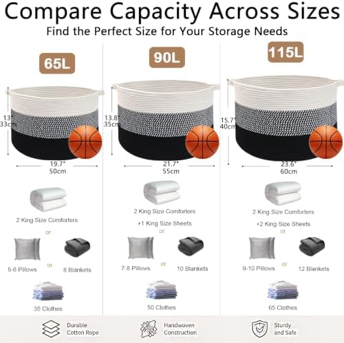 90L Extra Large Blanket Basket,Woven Laundry Basket-Mixed Black - Image 2