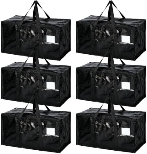 6Pcs Heavy Duty Extra Large Moving Bags Black Storage Totes Fold Flat by SOLUSTRE