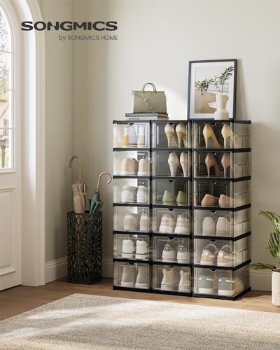 SONGMICS Foldable Shoe Boxes, 6-Tier for 18 Pack, Fit up to US size 13 - Image 3