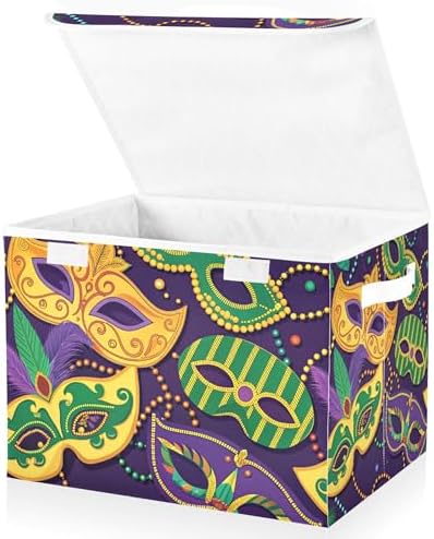 Mardi Gras Mask Storage Bins with Lids and Carrying Handle,Foldable Storage Boxes Organizer Containers Baskets Cube with Cover for Home Bedroom Closet Office - Image 2