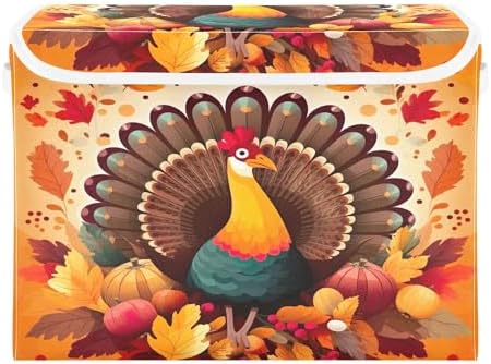 Thanksgiving Turkey Storage Bins with Lids and Carrying Handle,Foldable Storage Boxes Organizer Containers Baskets Cube with Cover for Home Bedroom Closet Office by LLCxigua