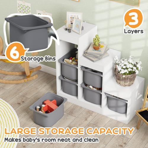 Qaba Kids Toy Storage Organizer with 6 Storage Bins, Aged 3-8 Years, Gray - Image 3