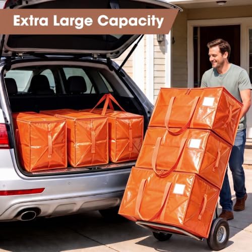 6Pcs Heavy Duty Extra Large Moving Bags Orange Storage Totes Fold Flat - Image 7
