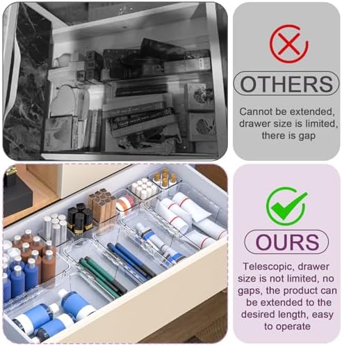 14 Pcs Adjustable Drawer Organizer, Clear Drawer Organizer Expendable - Image 4