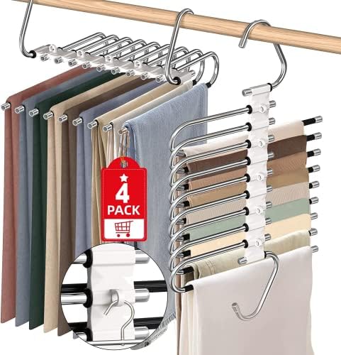 9 Layers Pants Hangers Space Saving Non-Slip Closet Organizer 4 Pack by Besslly